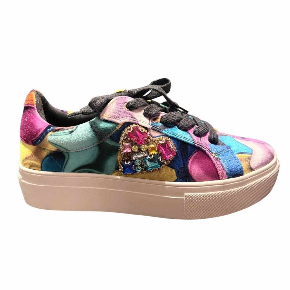 Kurt Geiger Lana Heart Platform Velvet Sneaker with Jewel Heart Accent